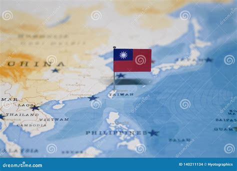 The Flag Of Taiwan In The World Map Stock Photo Image Of Flag