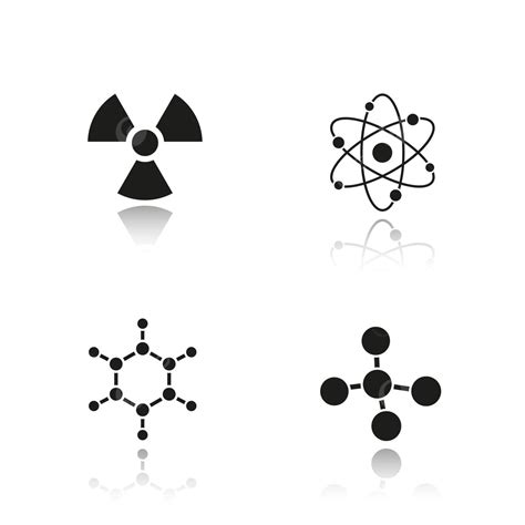Set Of Black Icons With Drop Shadow Featuring Chemistry And Physics