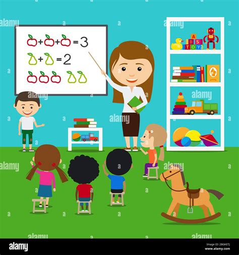 Kindergarten Teacher With Boys Stock Vector Images Alamy