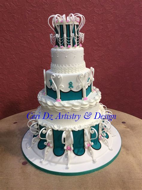 Turquoise Lambeth Fondant Royal Icing Ceri D Wedding Birthday Cake