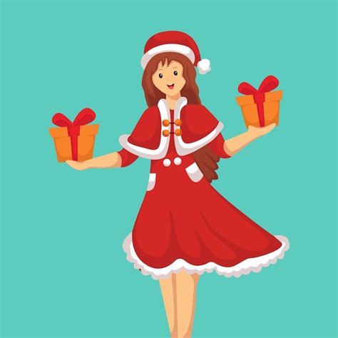 premium vector christmas girl with santa costume character design illustration