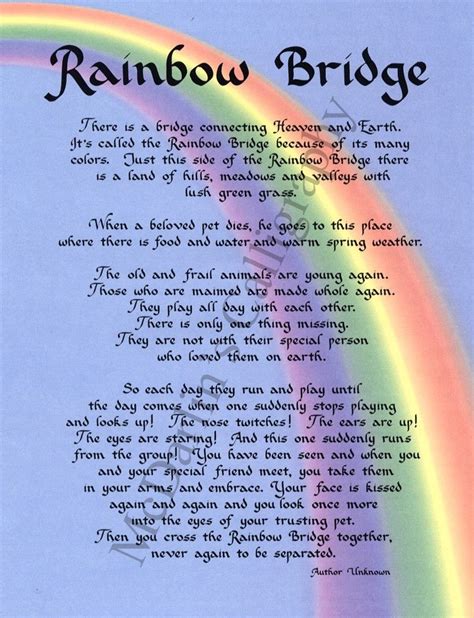 Free Printable Rainbow Bridge Poem Printable Party Palooza
