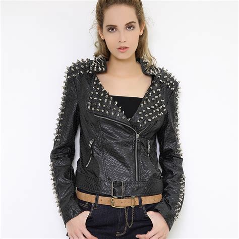 Steelsir 2018 New Fashion Vintage Heavy Female Biker Rivets Leather