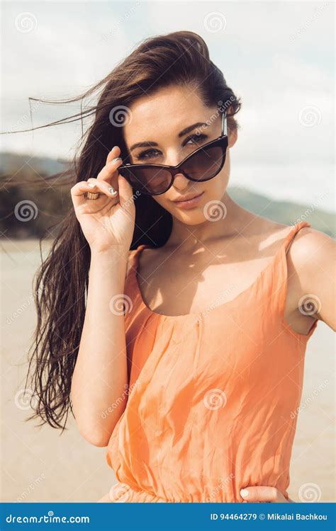 Pretty Girl In Sunglasses On The Beach Stock Image Image Of Happy Pink 94464279