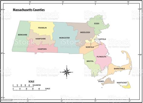 Massachusetts State Outline Administrative And Political Vector Map In