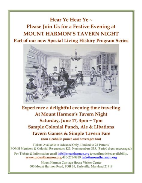 2023 Tavern Night Flyer Copy Mount Harmon Plantation