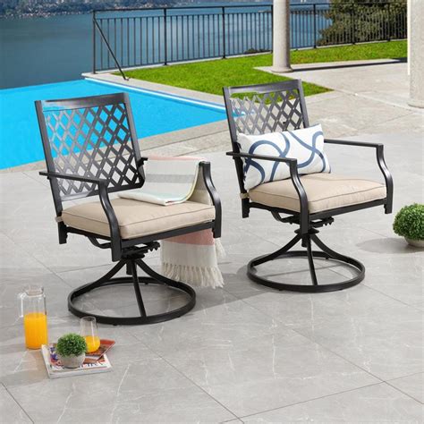 Patio Festival Swivel Metal Outdoor Lounge Chair With Beige Cushions