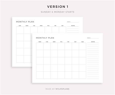 Undated Monthly Planner With Notes Printable Fillable Pdf By Mylifeplans Thehungryjpeg