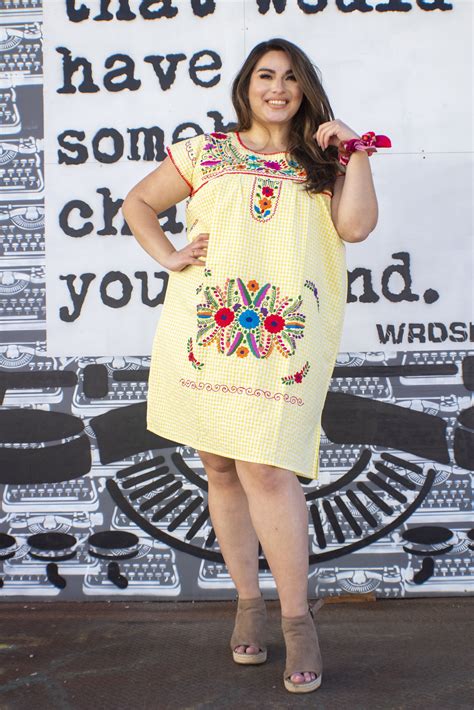 Mexican Puebla Embroidered Mini Dress Plus Size Mexican Outfit