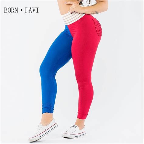 bornpavi leggings for women high waist leggings red and blue patchwork workout leggings punk