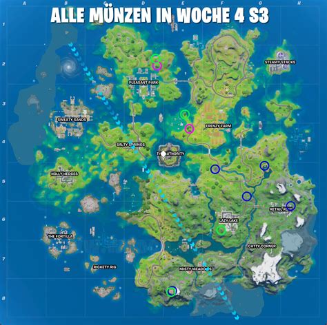 I'm making maps for every week, you can find them in my season 4 xp coin locations post. Fortnite Münzen Woche 4 Map