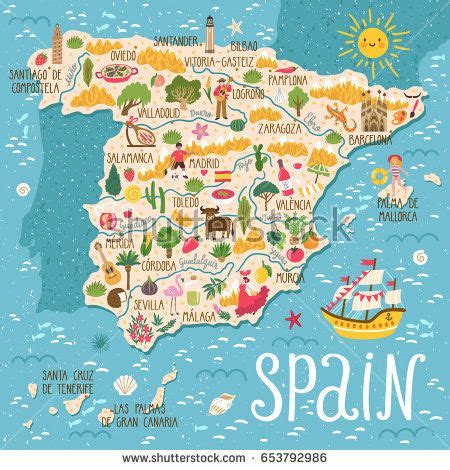 Vector Stylized Map Spain Travel Illustration Stock Vector Royalty Free Shutterstock