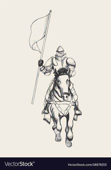 Medieval Knight On Horse Carrying A Flag Vector Image