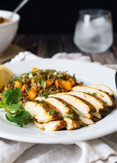 Less than two minutes in the pan caramelizes the milk this is the perfect way to cook chicken breasts. Moroccan Baked Chicken Breast + Quinoa Salad - Easy Peasy Meals