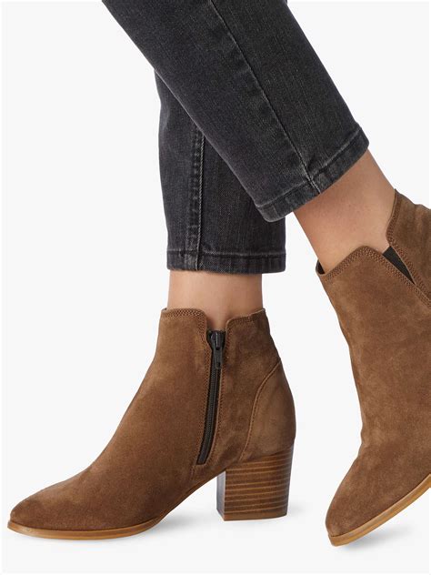Dune Payge Suede Mid Block Heel Ankle Boots Taupe At John Lewis And Partners