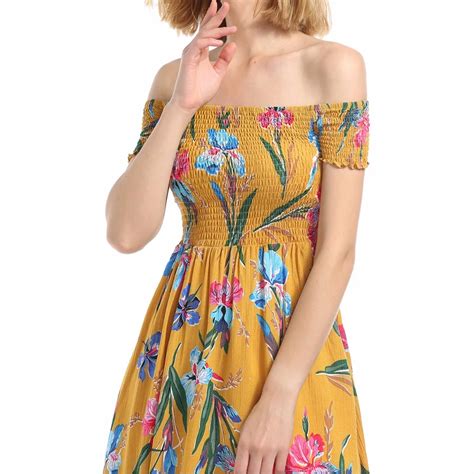 Hot 2018 Summer Sweet Girl Chiffon Dress Women Floral Print Off Shoulder Slash Neck Holiday