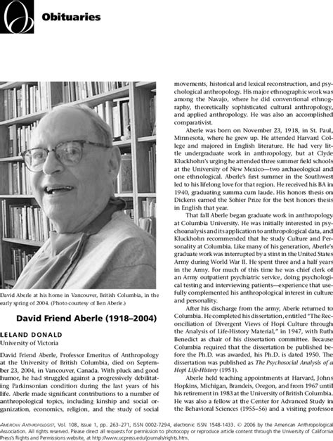 David Friend Aberle 19182004 Donald 2006 American