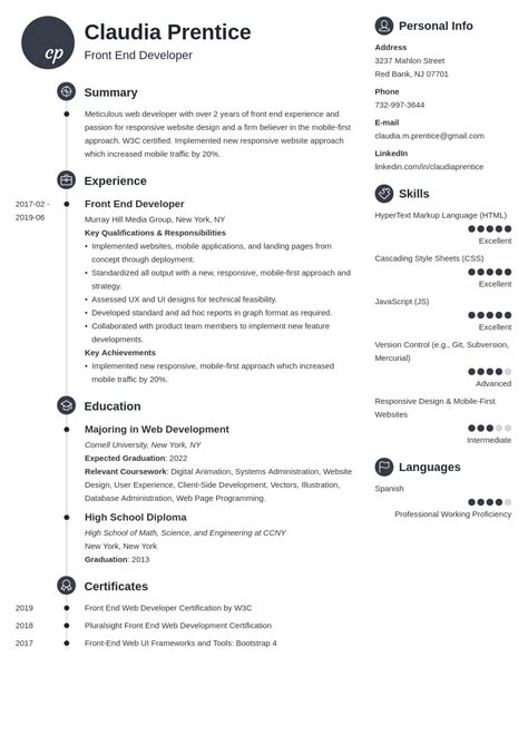 Front End Developer Resume Example And Guide 20 Tips