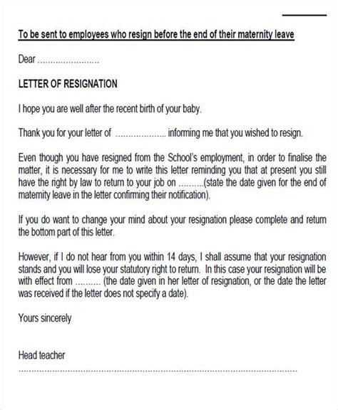 Free 4 Sample Maternity Resignation Letter Templates In Pdf Ms Word