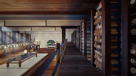 3d Rendering Of An Ancient Chinese Bamboo Scroll Book Library Stock