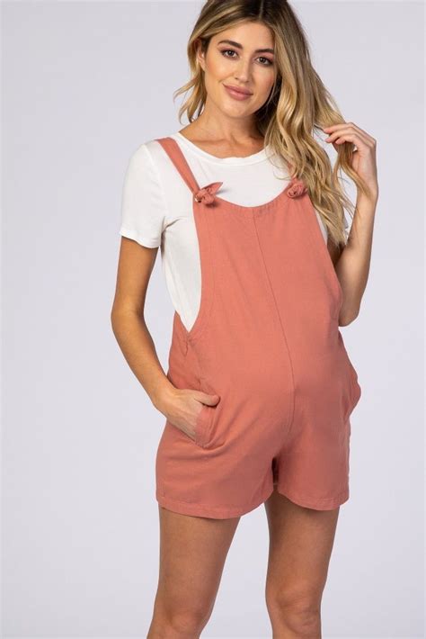 Pink Adjustable Strap Maternity Short Overalls Maternity Shorts