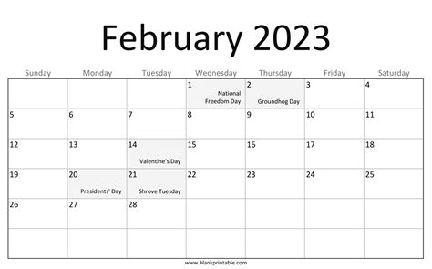 February 2023 Calendar Printable Monday Start Notes Usa Holidays