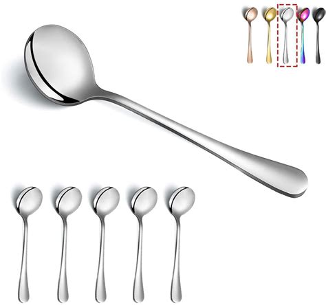 Reanea Soup Spoons 6 Pieces Stainless Steel Round Dinner Spoon Table