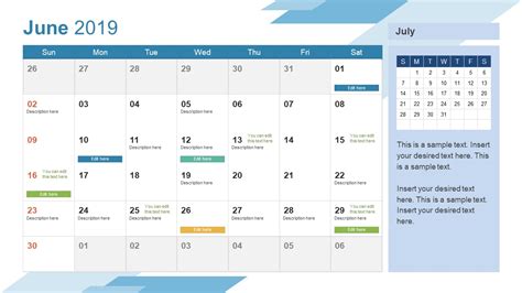 2021 marketing holidays by month. June PowerPoint Calendar 2019 - SlideModel