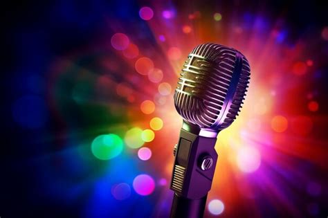 Premium Ai Image Singing Microphone On Colorful Background Concert