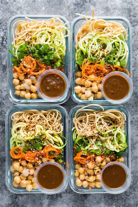 Flat rice noodles tend to stick to each other when they cook. Cold Sesame Noodle Meal Prep Bowls (Vegan) | Sweet Peas ...