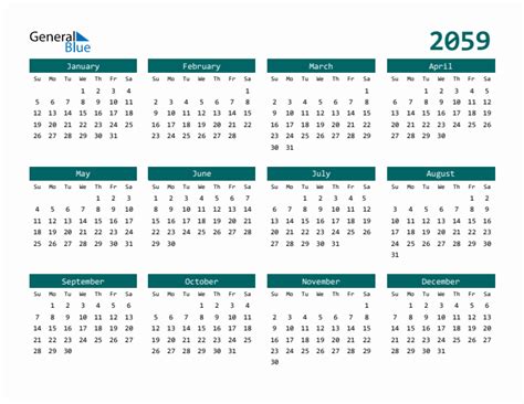 Free 2059 Calendars In Pdf Word Excel