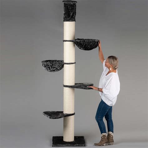 Rhrquality Cat Tree For Large Cats Maine Coon Tower Dark Grey Floor To