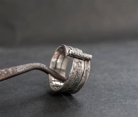 Oxidized Silver Ring Men Ring Silver Brutalist Ring Rustic Etsy