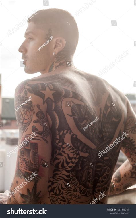 Handsome Barechested Tattooed Man Back Portrait Stock Photo Shutterstock