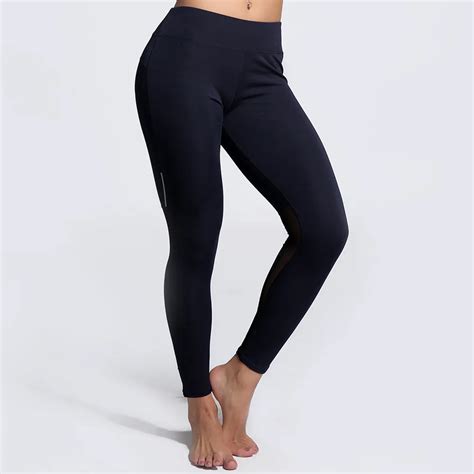 2017 New Sexy Women Black Mesh Patchwork Exercise Leggings Waist Zipper Pocket Ankle Length