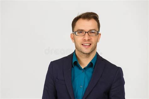 Guy Wearing Glasses Smiling On A White Background Stock Image Image Of Happy Crossed 267468909