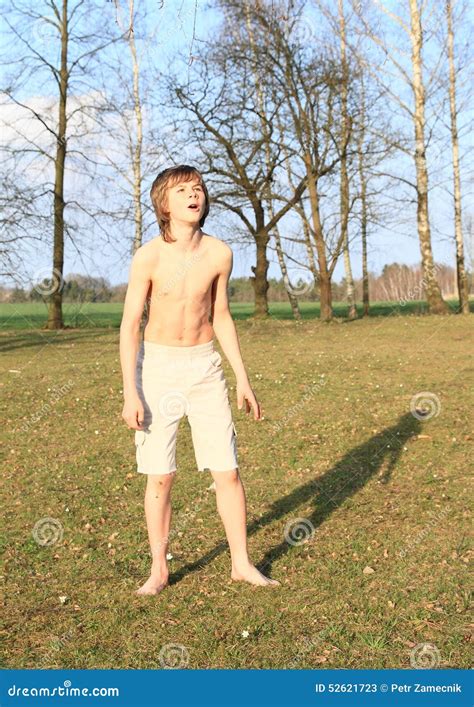 Barefoot Boy Standing On Grass Stock Image Image Of Standing Child