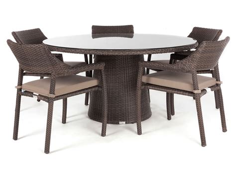 Delia round glass top outdoor patio dining table for 5 to 8 people | Ogni