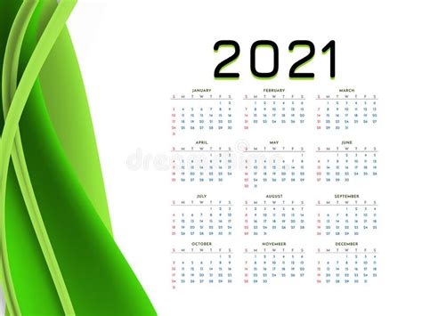 New Year 2021 Calendar Design With Blue Wave Stock Vector