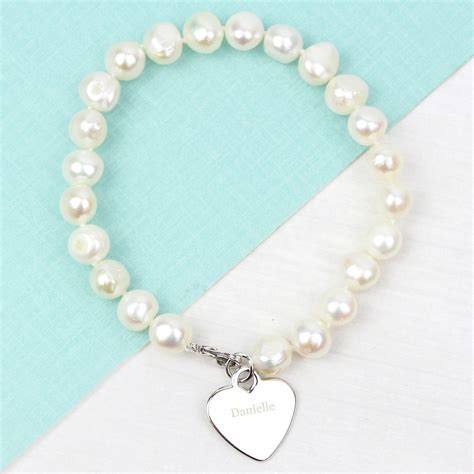 Personalised White Freshwater Pearl Name Bracelet Love My Ts