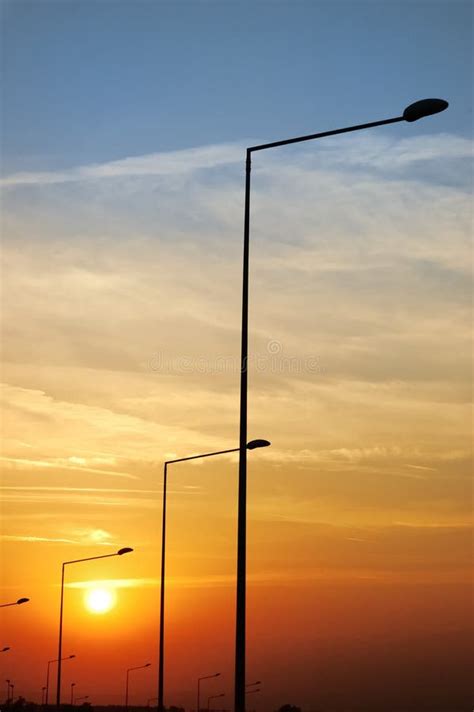 Lamp Posts At Sunset Stock Photo Image Of Sunset Yellow 3220792