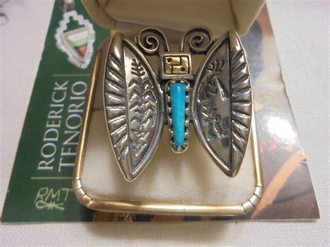 Roderick Tenorio 14kt Gold And Sterling Turquoise Butterfly Ring Wh Box