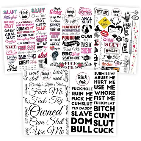 Kink Ink 124 X Hardcore Words And Phrases Temporary Tattoo Sexy Kinky Sticker