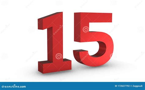 Number 15 Fifteen Red Sign 3d Rendering Isolated On White Background