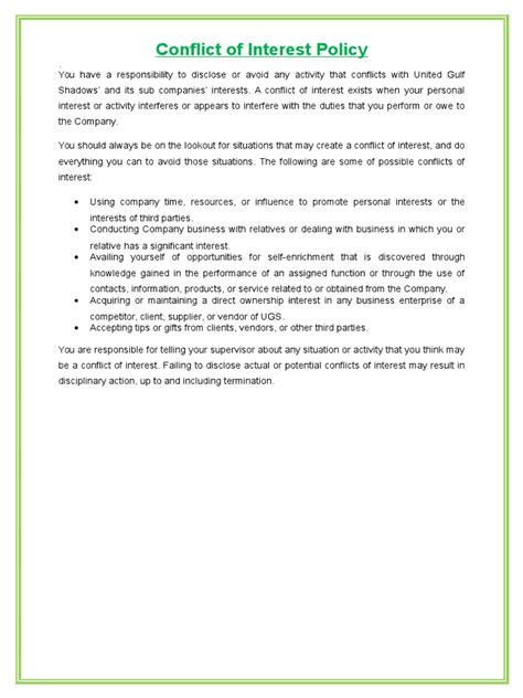 Conflict Of Interest Policy 1 Pdf