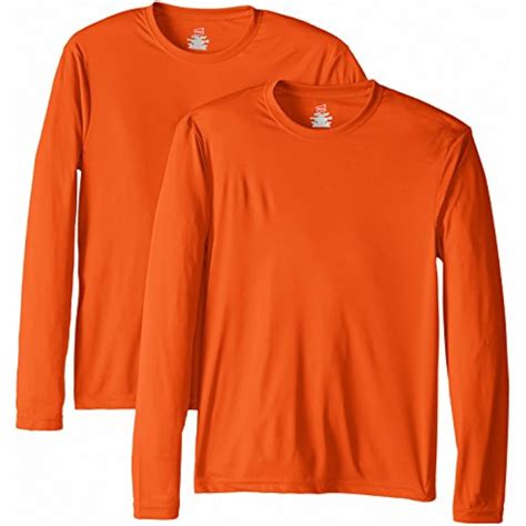 Hanes Mens Long Sleeve Cool Dri T Shirt Upf 50 2 Pack Safety Orange