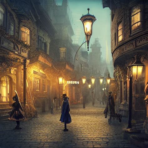 Prompthunt Fantasy Steampunk Victorian City Street With People
