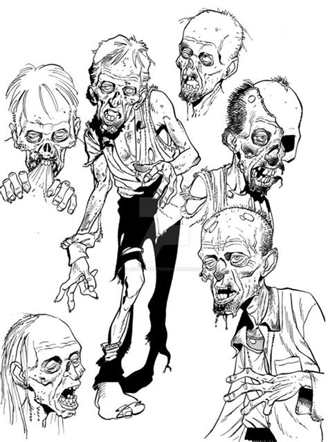 An Ink Drawing Of Zombie Heads And Hands
