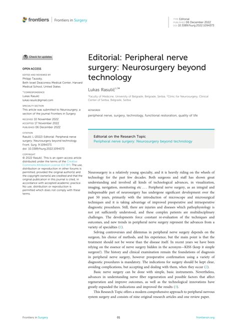 Pdf Editorial Peripheral Nerve Surgery Neurosurgery Beyond Technology