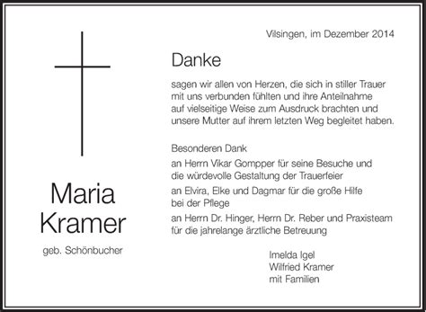 Traueranzeigen Von Maria Kramer Schwaebischede Trauerportal